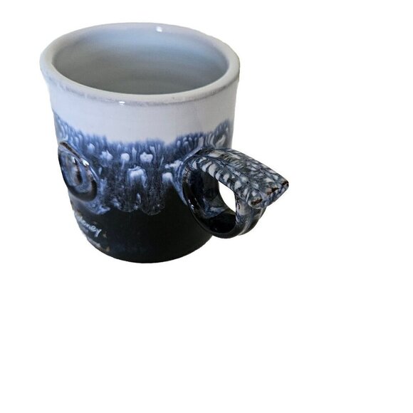 Paul Maloney Pottery Handmade in Ireland Swirl Glazed White Indigo Coffee Mug - Picture 2 of 11